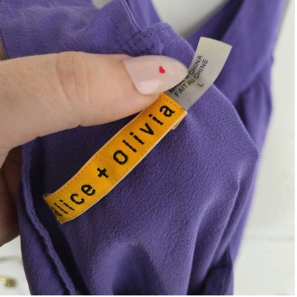 Alice + Olivia L Purple Silk Racerback V-Neck Mini Dress Designer Spring Flowy - Picture 3 of 6